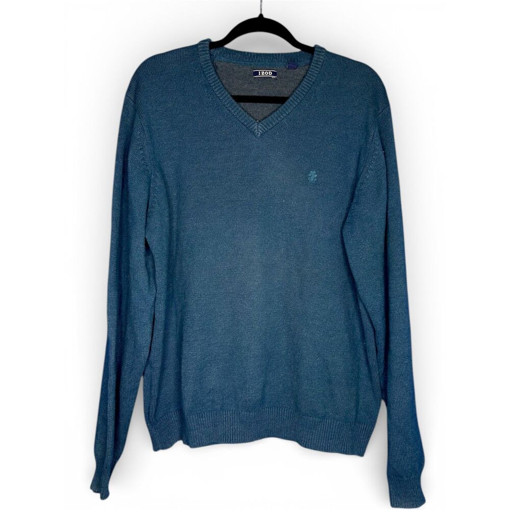 Izod Mens Teal Premium Essentials Classic Fit Long Sleeve V Neck Sweater XL